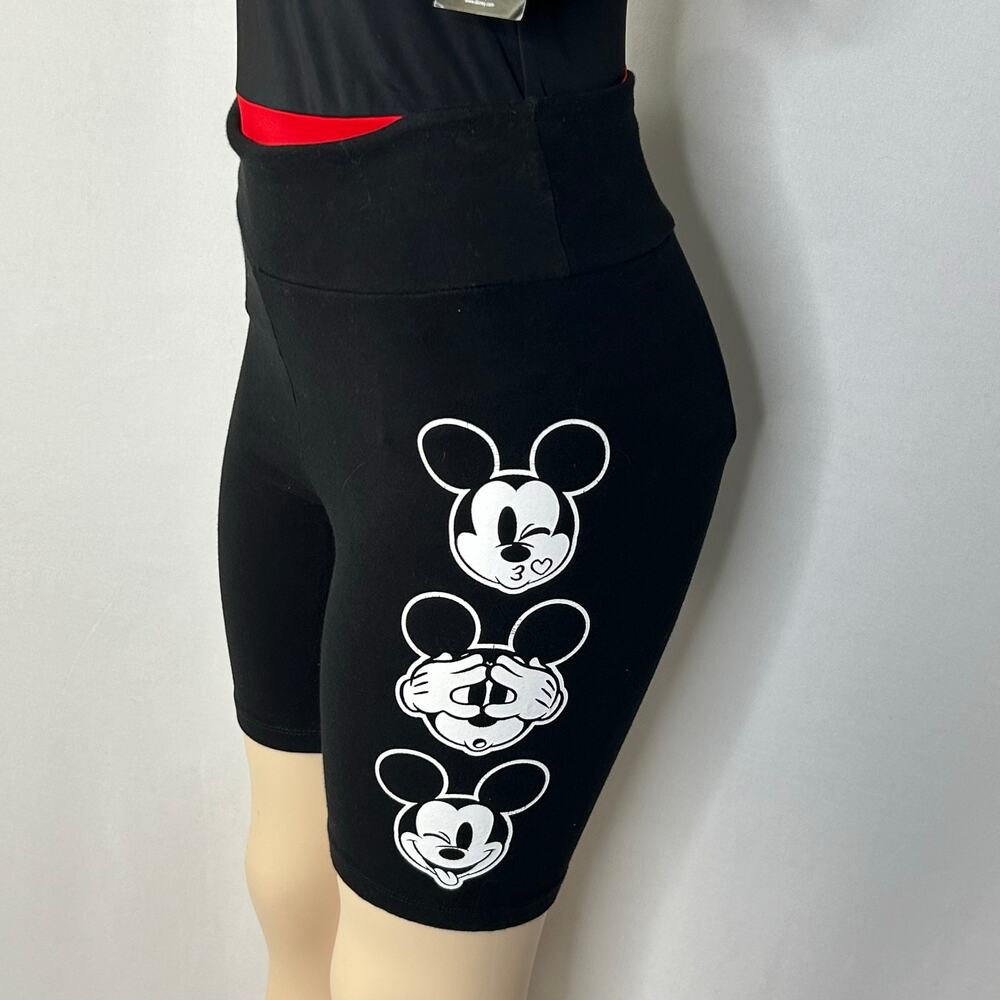 Disney Mickey Mouse Emoji Faces Biker Shorts Black Stretch Size M (Tagged 7/9)
